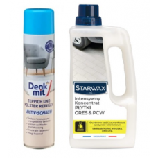 Набір для очищення килимів та підлоги Denkmit спрей для килимів та меблів 600 мл + концентрат інтенсивний для плитки та ПВХ Starwax 1 л