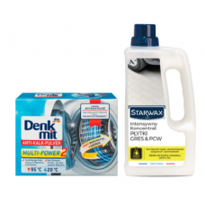 Набір для захисту пральної машини та миття підлоги Denkmit Anti Limescale 1.5 кг + концентрат інтенсивний для плитки та ПВХ Starwax 1 л