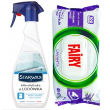 Набір для прибирання Fairy вологі серветки універсальні 100 шт + засіб для мікрохвильової печі та холодильника Starwax 500 мл