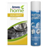 Набір для прибирання Amway Dish Drops Scrub Buds металеві губки 4 шт + спрей для скла Riem 400 мл