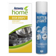 Набір для прибирання Amway Dish Drops Scrub Buds металеві губки 4 шт + спрей для скла Riem 400 мл