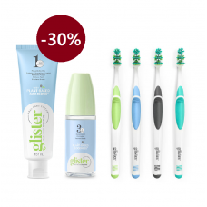 АКЦІЯ! Багатофункціональна зубна паста Glister -30% + Ополіскувач Glister + Універсальна зубна щітка зі щетиною середньої жорсткості Glister