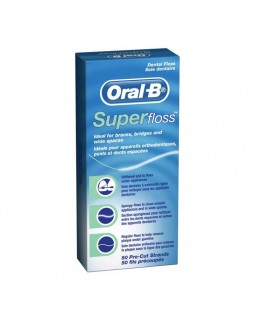 ORAL-B SuperFloss 60см x 50шт. - зубная нить с тонкой губкой для чистки мостов, брекетов