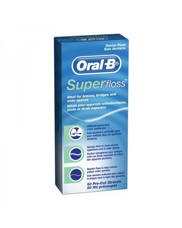 ORAL-B SuperFloss 60см x 50шт. - зубна нитка з тонкою губкою для чищення мостів, брекетів