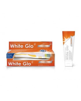 Отбеливающая зубная паста, уменьшающая налет + зубная щетка WHITE GLO Anti-Plaque Whitening 