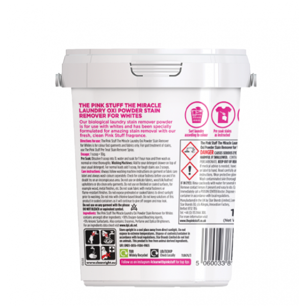 Пятновыводитель для белого белья The Pink Stuff Oxi Powder Stain Remover Whites 1кг.