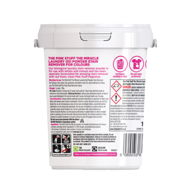 Пятновыводитель для цветных тканей The Pink Stuff Laundry Oxi Powder Stain Remover for Colours 1кг.