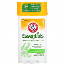 Arm & Hammer, Essentials, дезодорант із натуральними дезодорувальними речовинами, широкий стік, розмарин і лаванда, 71 г