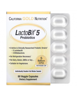 California Gold Nutrition, LactoBif, пробіотики, 5 млрд КУО, 60 вегетаріанських капсул