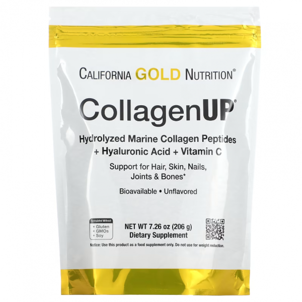 California Gold Nutrition, CollagenUP, пептиды гидролизованного морского коллагена с гиалуроновой кислотой и витамином C, без добавок, 206 г