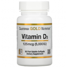 California Gold Nutrition, витамин D3, 125 мг (5000 МЕ), 90 капсул из рыбьего желатина