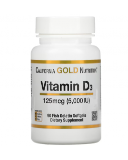 California Gold Nutrition, вітамін D3, 125 мг (5000 МО), 90 капсул з риб’ячого желатину