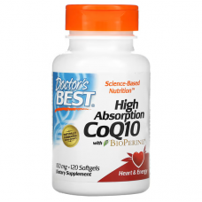 Doctor's Best, коэнзим Q10 с высокой степенью всасывания и BioPerine, 100 мг, 120 капсул
