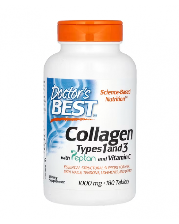 Doctor's Best, Колаген типів 1 та 3 з пептаном та вітаміном С, 1000 мг, 180 таблеток