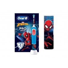 Детская электрическая зубная щётка ORAL-B Pro Kids Spiderman (от 3 лет) с дорожным футляром, модель D103.413.2KX, тип 3708, 1 шт