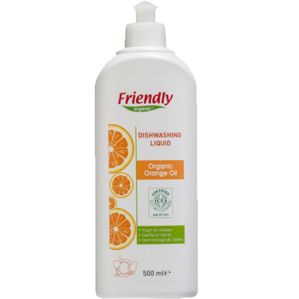 Friendly Organic – Органічний засіб для миття посуду з апельсиновою олією, 500 мл
