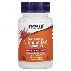 NOW Foods, высокоэффективный витамин D3, 5000 МЕ, 120 капсул
