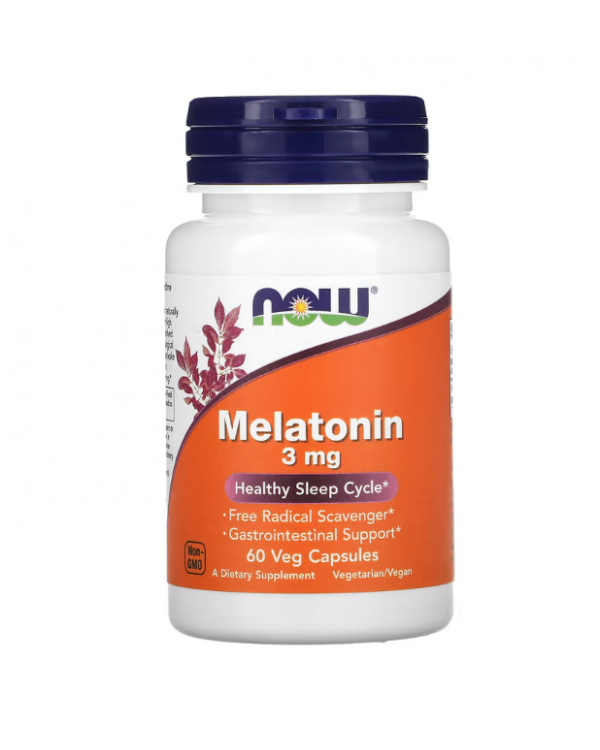 NOW Foods, мелатонин, 3 мг, 60 вегетарианских капсул