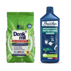 Набір для прання та миття підлоги Denkmit пральний порошок для білої білизни 1.35 кг + концентрат для плитки та керамограніту Briochin 1 л