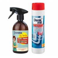 Набір для прочищення каналізації та миття скла Denkmit гранули 600 г + засіб для скла Starwax The Fabulous 500 мл