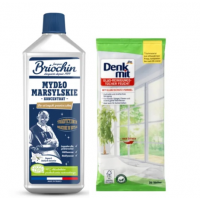 Набір для очищення скла Denkmit серветки 20 шт + марсельське мило-концентрат Briochin 1 л