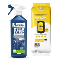 Набір для прибирання Purfix універсальні серветки 100 шт + лляне мило Briochin 750 мл