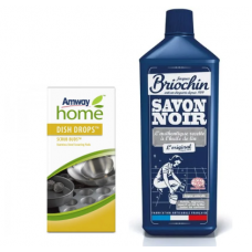 Набір для очищення посуду Amway Dish Drops Scrub Buds губки 4 шт + концентрат сірого мила Briochin 1 л