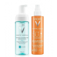 Сонцезахисний спрей Vichy Capital Soleil Cell Protect SPF50+ 200 мл + пінка для очищення обличчя Vichy Pureté Thermale 150 мл