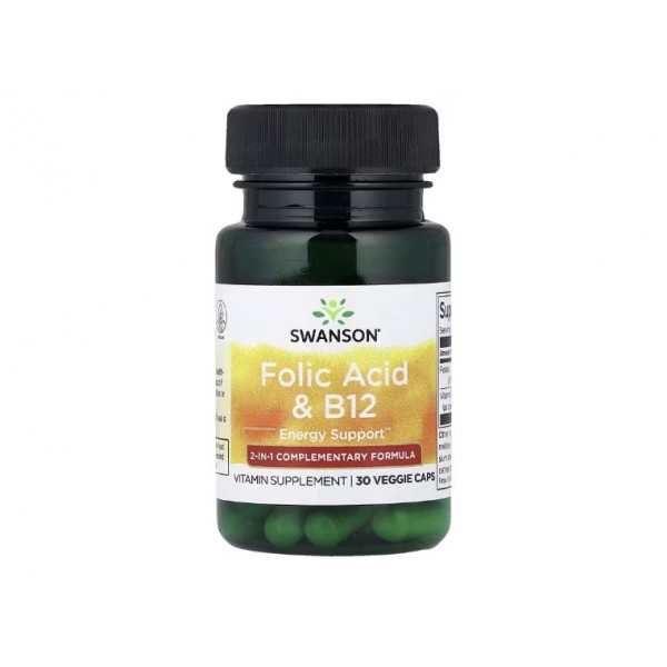 Фолиевая кислота и витамин B12 Swanson, 30 шт