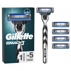 Станок для гоління чоловічий з 5 змінними картриджами Gillette Mach3 