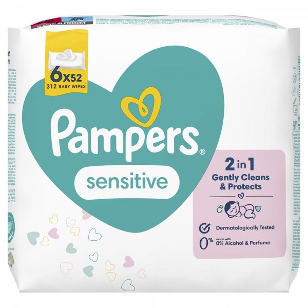 Влажные салфетки детские Pampers Sensitive 6x52 шт