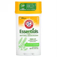 Arm & Hammer, Essentials, дезодорант із натуральними дезодорувальними речовинами, широкий стік, розмарин і лаванда, 71 г