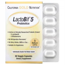 California Gold Nutrition, LactoBif, пробіотики, 5 млрд КУО, 60 вегетаріанських капсул